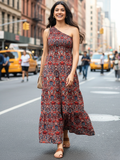 One Shoulder Smocked Maxi Dress - Pinkkup