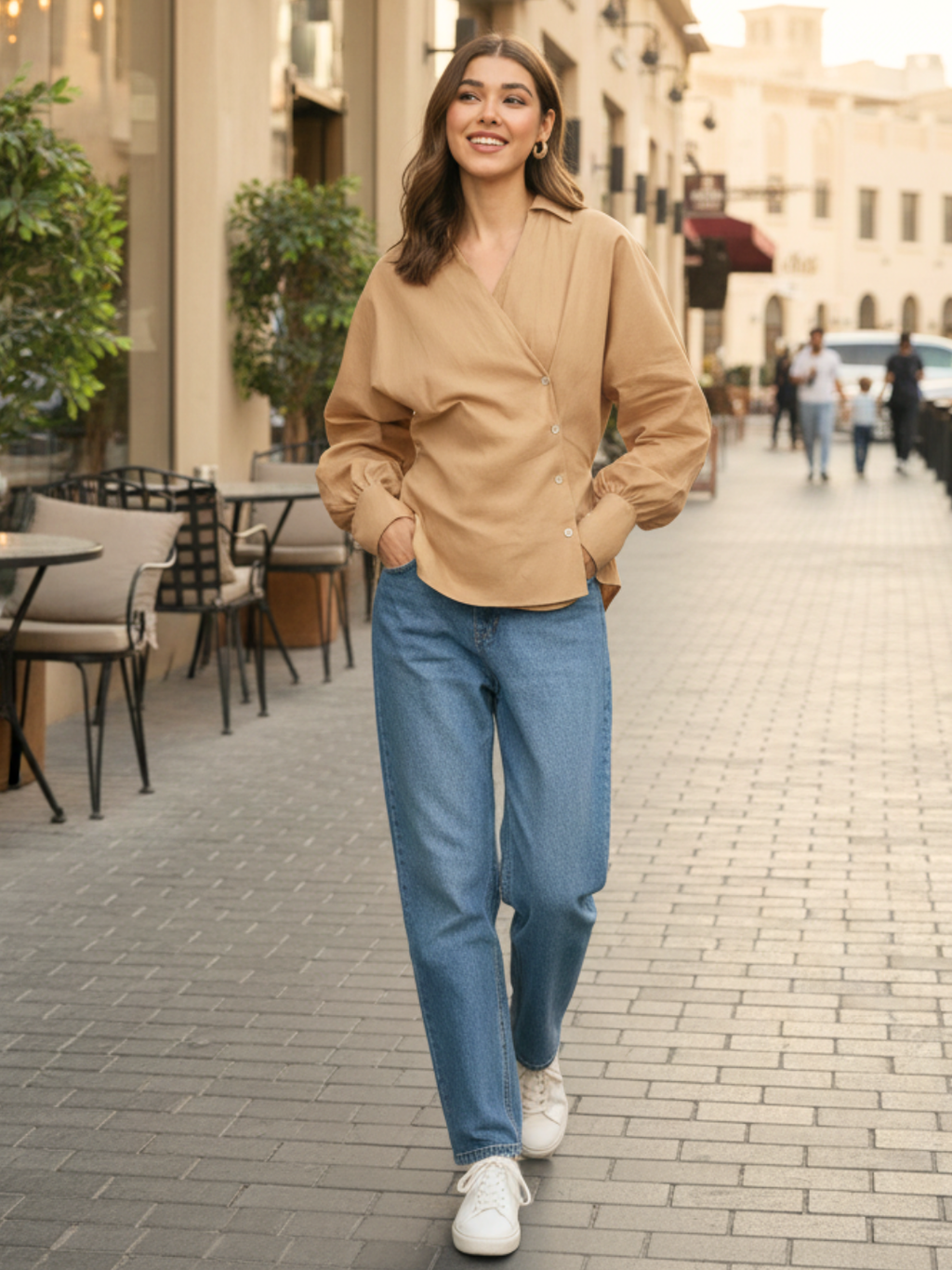 Balloon Sleeves Pure Cotton Shirt - Pinkkup