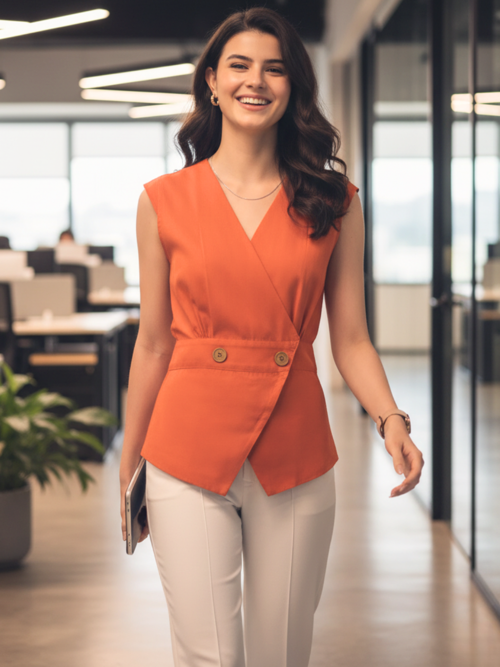 Sleeveless Pure Linen Wrap Vest - Pinkkup