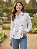 All Over Embroidered Linen Shirt - Pinkkup
