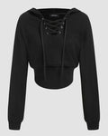 Black Lace-Up Front Cropped Hoodie